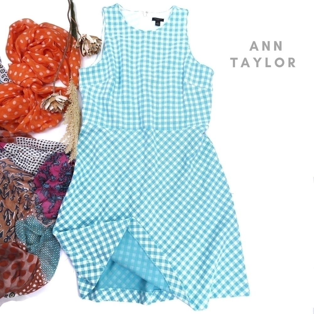 Ann Taylor Blue White Plaid Dress Sz 12p